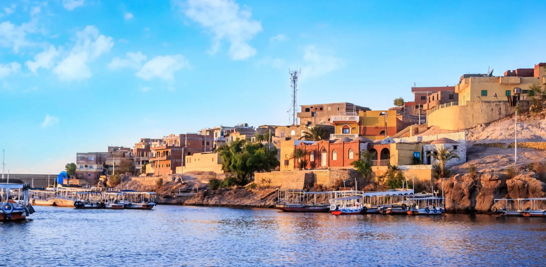 Aswan city, on the east bank of the Nile River in southern Egypt. 