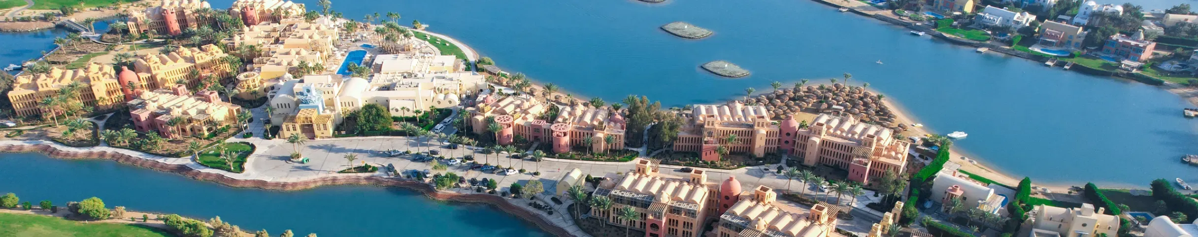 The resort town of El Gouna, Egypt, from above.